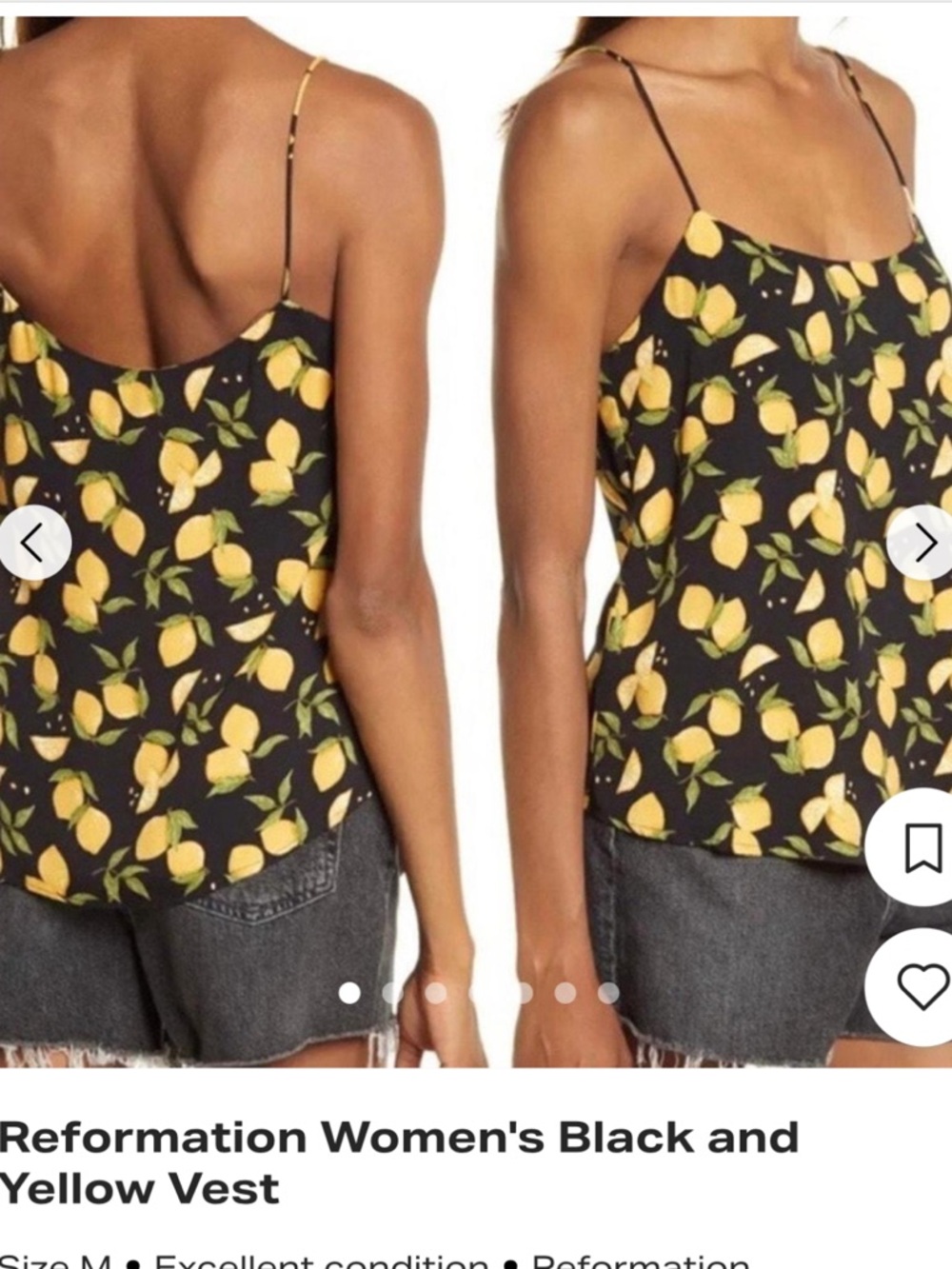 Reformation Black Lemon Print Cami Top Medium